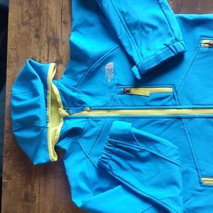 The North Face hyvent summit blue yellow fleece lined zip up winter snow coat